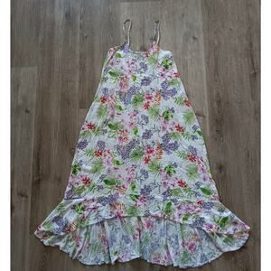 Boho Me floral Maxi dress Womens small strappy smocked ruffle high low romantic